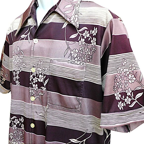 Vintage 70s Disco Shirt Joel California Dagger Collar Floral Geo Short Sleeve L